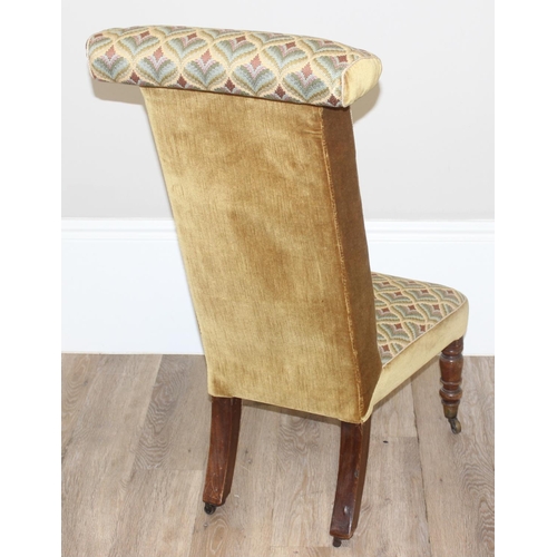 27 - A 19th century Prie Dieu chair with colourful upholstery and turned mahogany legs, approx 102cm tall