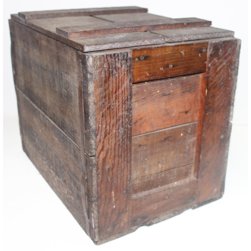 271 - Vintage wooden lidded-crate with stencilled writing 'Return to W. R. Swan Thorncliff Grove, Manchest... 