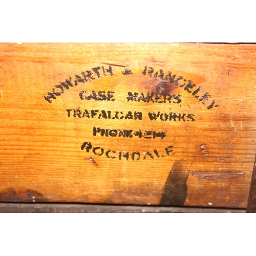 271 - Vintage wooden lidded-crate with stencilled writing 'Return to W. R. Swan Thorncliff Grove, Manchest... 