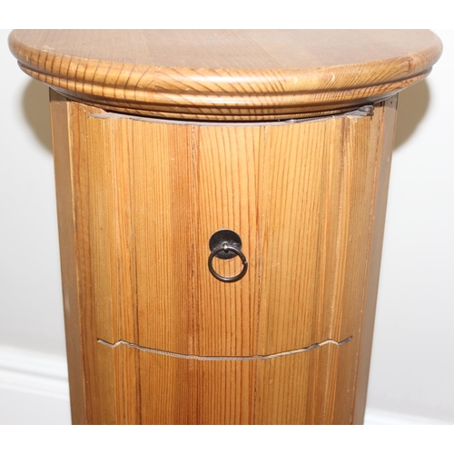 28 - An unusual small round pine 5 drawer chest of drawers, approx 30cm in diameter x 86cm tall