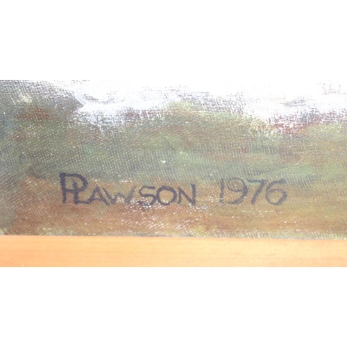 363 - P Lawson (British, XX), a large oil on board depicting the Graf Zeppelin airship and a bi-plane at s... 