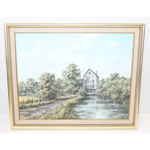 375 - Peter Gibson (XX-XXI), oil on canvas of a watermill, approx 58cm x 48cm inc frame