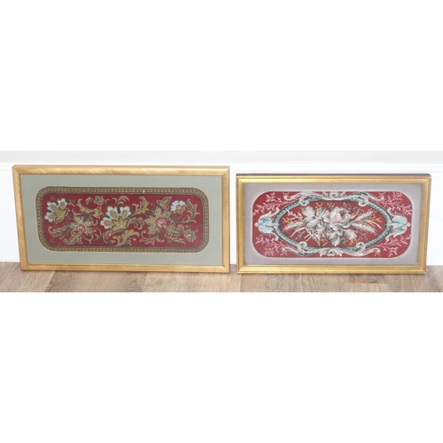 378 - A pair of framed Victorian beadwork panels, the largest approx 69cm x 35cm inc frame