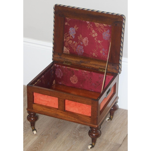 49 - An antique floral fire screen and stool sewing box with later upholstery, screen approx 50cm x 77cm