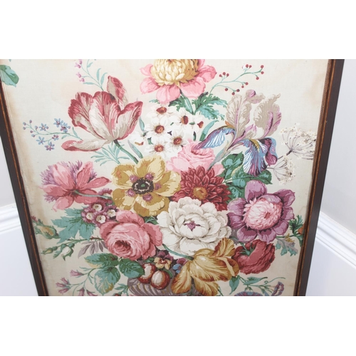 49 - An antique floral fire screen and stool sewing box with later upholstery, screen approx 50cm x 77cm