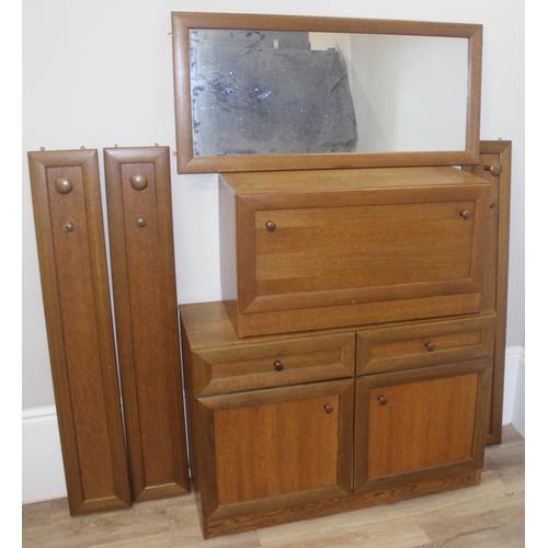 62 - Qty of assorted retro teak modular furniture to include wall units, coat hooks and mirror etc, large... 