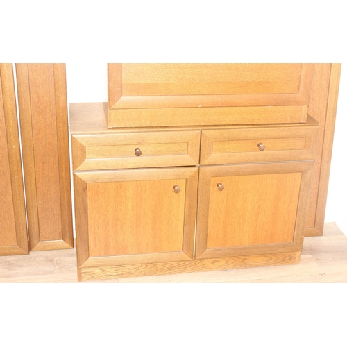 62 - Qty of assorted retro teak modular furniture to include wall units, coat hooks and mirror etc, large... 