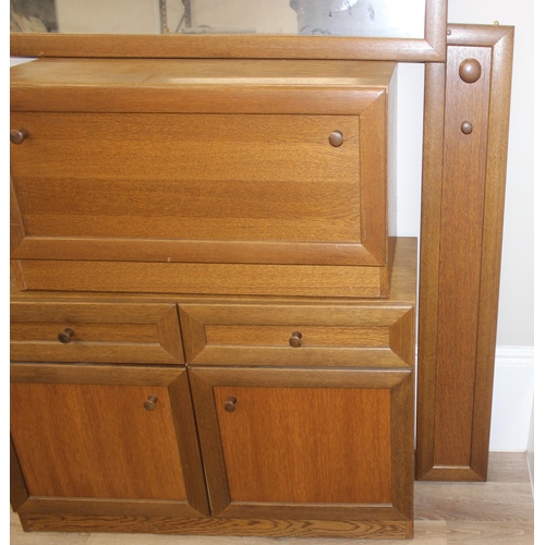 62 - Qty of assorted retro teak modular furniture to include wall units, coat hooks and mirror etc, large... 