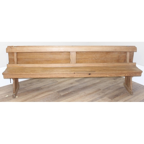 64 - A very unusual metamorphic pitch pine bench or pew transforming into a long table, likely late 19th ... 