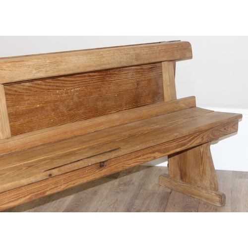 64 - A very unusual metamorphic pitch pine bench or pew transforming into a long table, likely late 19th ... 