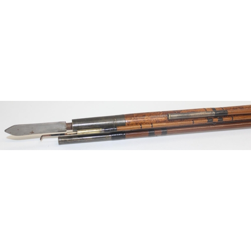 708 - Split cane C. Farlow & Co Ltd 3 piece fly fishing rod (2 tip sections), the tip sections fit into a ... 