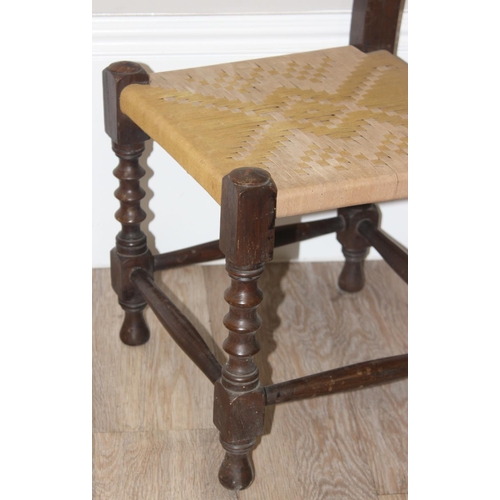 73 - An Art Deco period circular walnut side table and a small antique oak chair with turned supports and... 