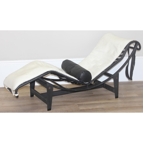 8 - Alivar LC4 chaises longue or lounger with black metal tubular frame and white leather cushion and a ... 