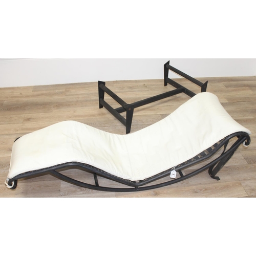 8 - Alivar LC4 chaises longue or lounger with black metal tubular frame and white leather cushion and a ... 