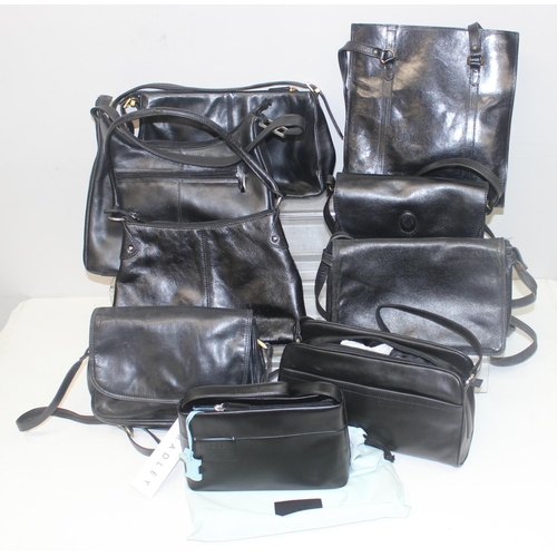 204 - Qty of black leather ladies' handbags, to incl a new in dust-bag Radley example, Jane Shilton etc