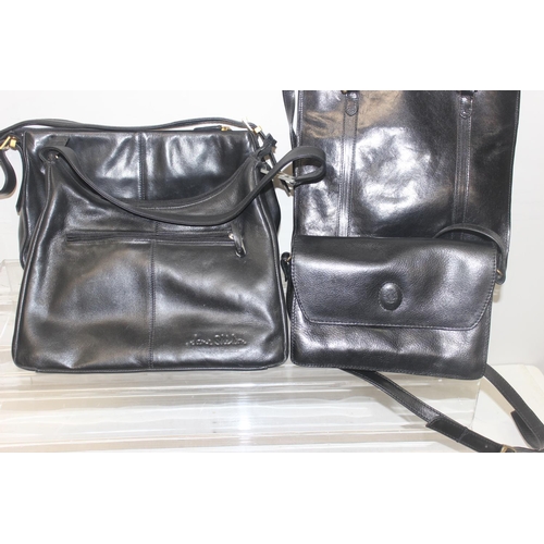 204 - Qty of black leather ladies' handbags, to incl a new in dust-bag Radley example, Jane Shilton etc