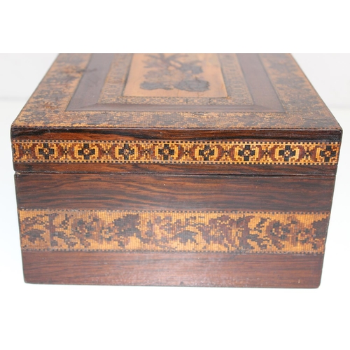 275 - A Victorian Tunbridgeware inlaid jewellery or sewing box with rosewood and marquetry inlay, approx 2... 