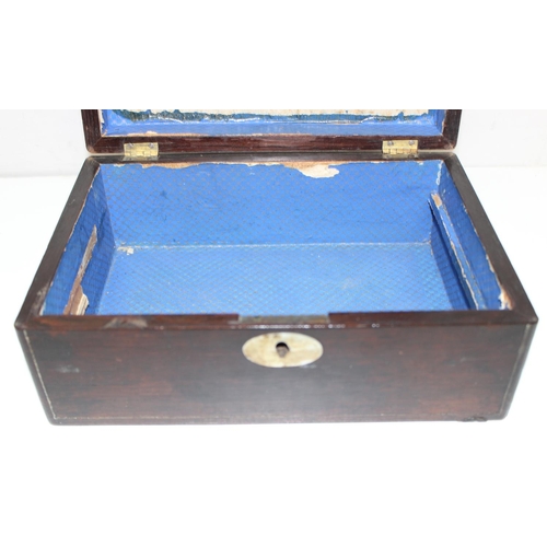 278 - 3 assorted antique jewellery or sewing boxes, 2 rosewood and one German bandware, the largest approx... 