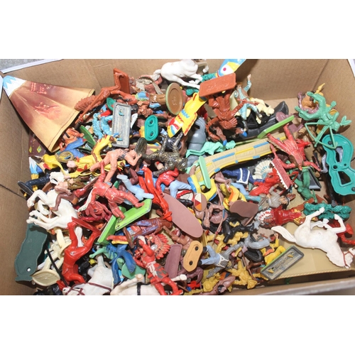 608 - A huge qty of assorted vintage plastic toy figures to inc cowboys and Indians and soldiers, some by ... 