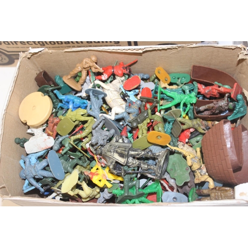 608 - A huge qty of assorted vintage plastic toy figures to inc cowboys and Indians and soldiers, some by ... 