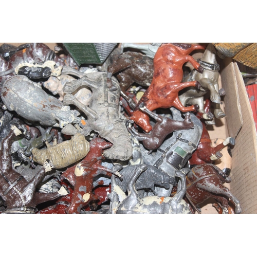 610 - A large qty of assorted painted lead or die-cast figures, mainly metal farm animals to inc Britains ... 