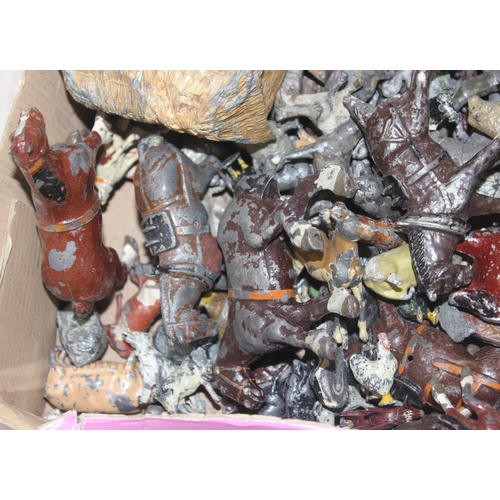 610 - A large qty of assorted painted lead or die-cast figures, mainly metal farm animals to inc Britains ... 