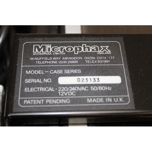 718 - A vintage portable Microphax Microfiche Case Series reader in case, with a number of Bosch car parts... 