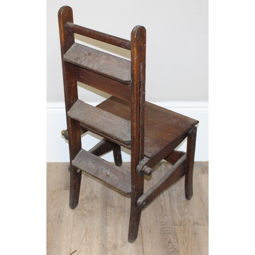 78 - A set of vintage oak metamorphic scullery steps formed as a chair, seemingly unmarked but likely ear... 