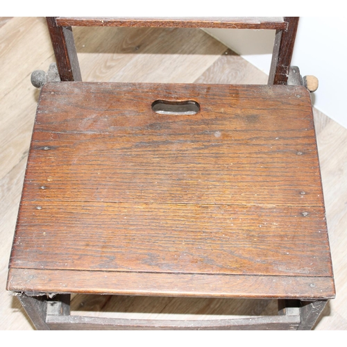 78 - A set of vintage oak metamorphic scullery steps formed as a chair, seemingly unmarked but likely ear... 