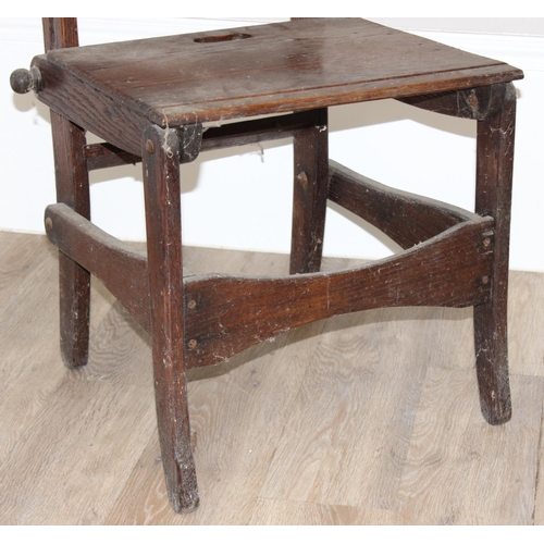 78 - A set of vintage oak metamorphic scullery steps formed as a chair, seemingly unmarked but likely ear... 