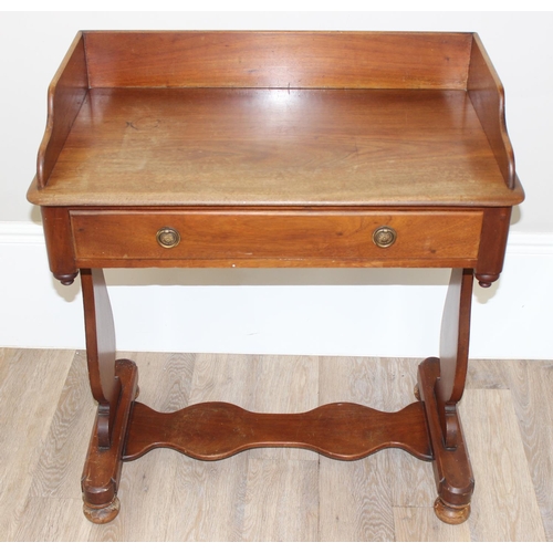 79 - A 19th century mahogany clerks' desk or wash stand with single drawer and brass ring handles, approx... 