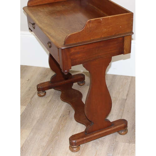 79 - A 19th century mahogany clerks' desk or wash stand with single drawer and brass ring handles, approx... 