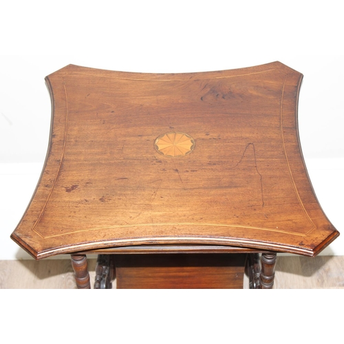 86 - An Edwardian Sheraton revival side table with unusual decorative base in the Aesthetic taste, approx... 