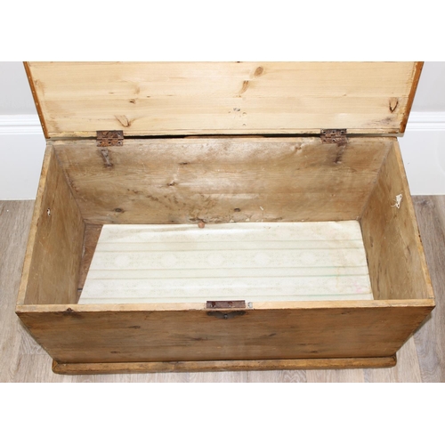 92 - A 19th century pine blanket box or chest with iron handles, approx 88cm wide x 45cm deep x 42cm tall