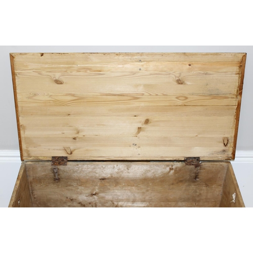 92 - A 19th century pine blanket box or chest with iron handles, approx 88cm wide x 45cm deep x 42cm tall