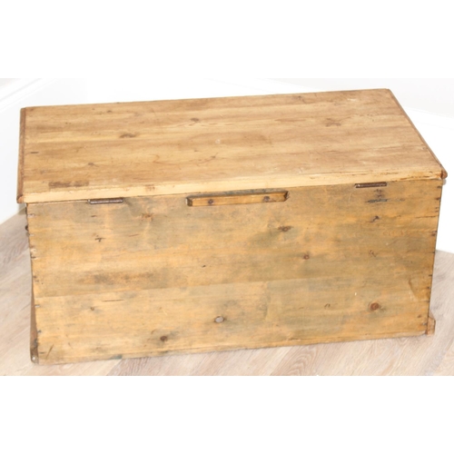 92 - A 19th century pine blanket box or chest with iron handles, approx 88cm wide x 45cm deep x 42cm tall