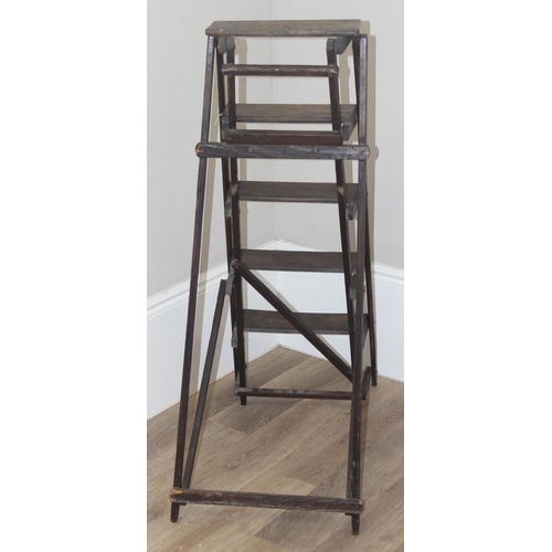 113 - A vintage oak and pine fretwork ladder, approx 120cm tall