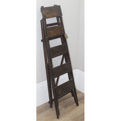 113 - A vintage oak and pine fretwork ladder, approx 120cm tall