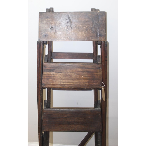 113 - A vintage oak and pine fretwork ladder, approx 120cm tall