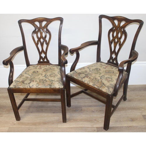 114 - A set of 8 (6 + 2 carvers) 19th century Chippendale style dining chairs with carved slat backs and l... 