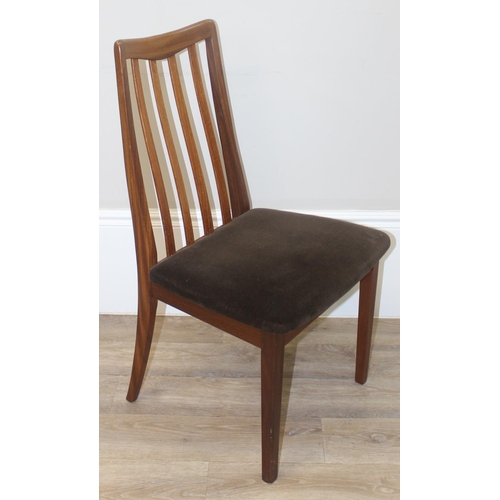 116 - A set of 4 retro 1970's G-Plan teak dining chairs with stuffed brown upholstered seats, each approx ... 