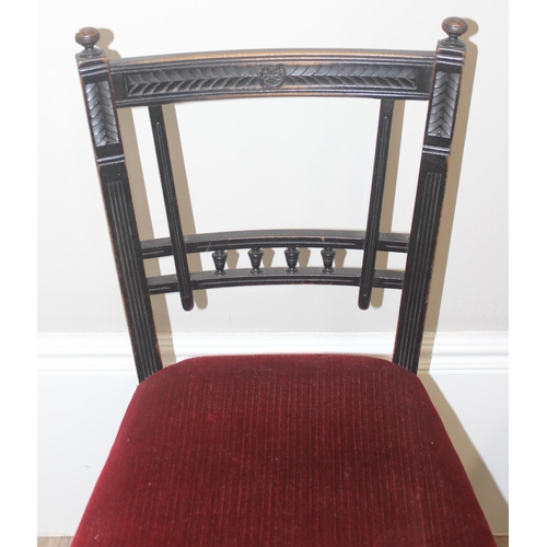 120 - A set of 4 19th century ebonised chairs with red velvet stuffed upholstered seats, each approx 80cm ... 