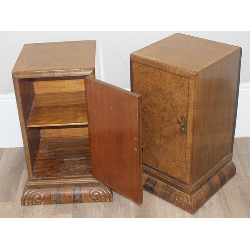 122 - A pair of burr walnut veneered cabinets formed as bedside tables, each approx 37cm wide x 42cm deep ... 