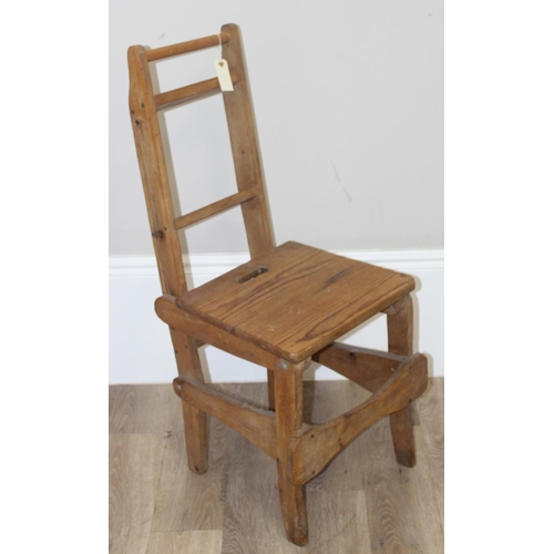 125 - A vintage metamorphic pine scullery step stool chair, approx 90cm tall when formed as steps