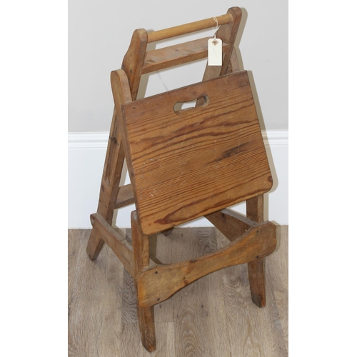 125 - A vintage metamorphic pine scullery step stool chair, approx 90cm tall when formed as steps