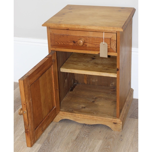 126 - 2 pine bedside cabinets, the larger approx 44cm wide x 40cm deep x 62cm tall