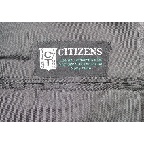 212 - Dinner Jacket or tuxedo suit and trousers, bearing 2 tailors labels to include Citizens Tailors of H... 