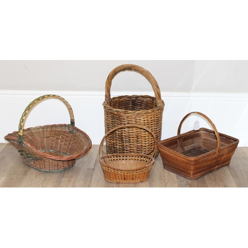 279 - 4 assorted vintage wicker baskets of various designs, the largest approx 60cm wide