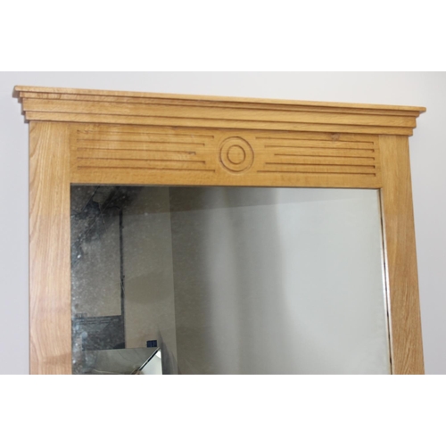 369 - A large light oak framed wall mirror, approx 230cm x 87cm