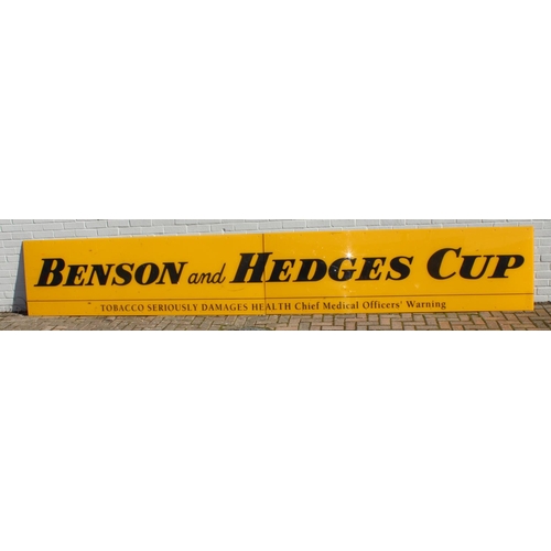 387 - Of Cricket interest, a 1980's or 1990's advertising banner board for Benson & Hedges Cup, sponsor fo... 